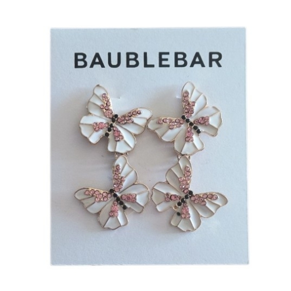 BaubleBar White And Pink Butterfly Drop Earrings Set